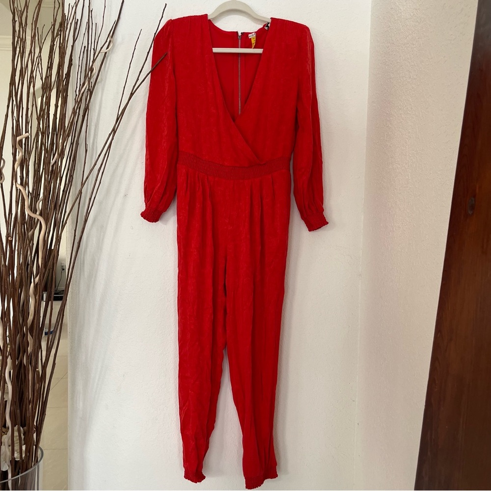 Alice + Olivia Red Satin Long Sleeve Jumpsuit Size 4